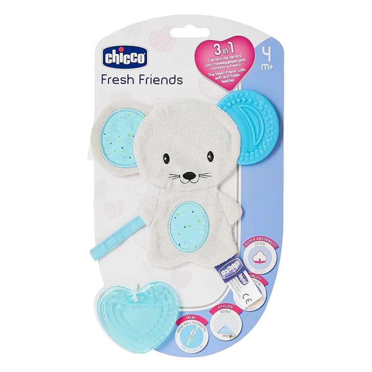 Chicco Fresh Friends Teething Cuddly Toy 3in1 4M+ Blue Chicco Fresh Friends Teething Cuddly Toy 3in1 4M+ Blue