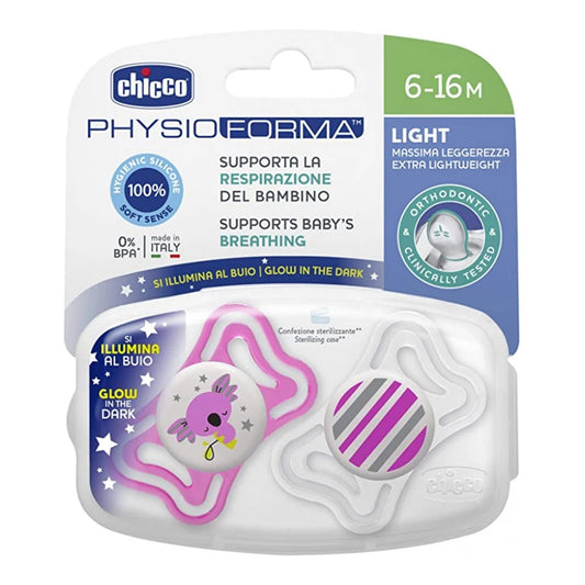 Chicco Lightweight Silicone Pacifier, 6 - 16 Months, 2 Pieces