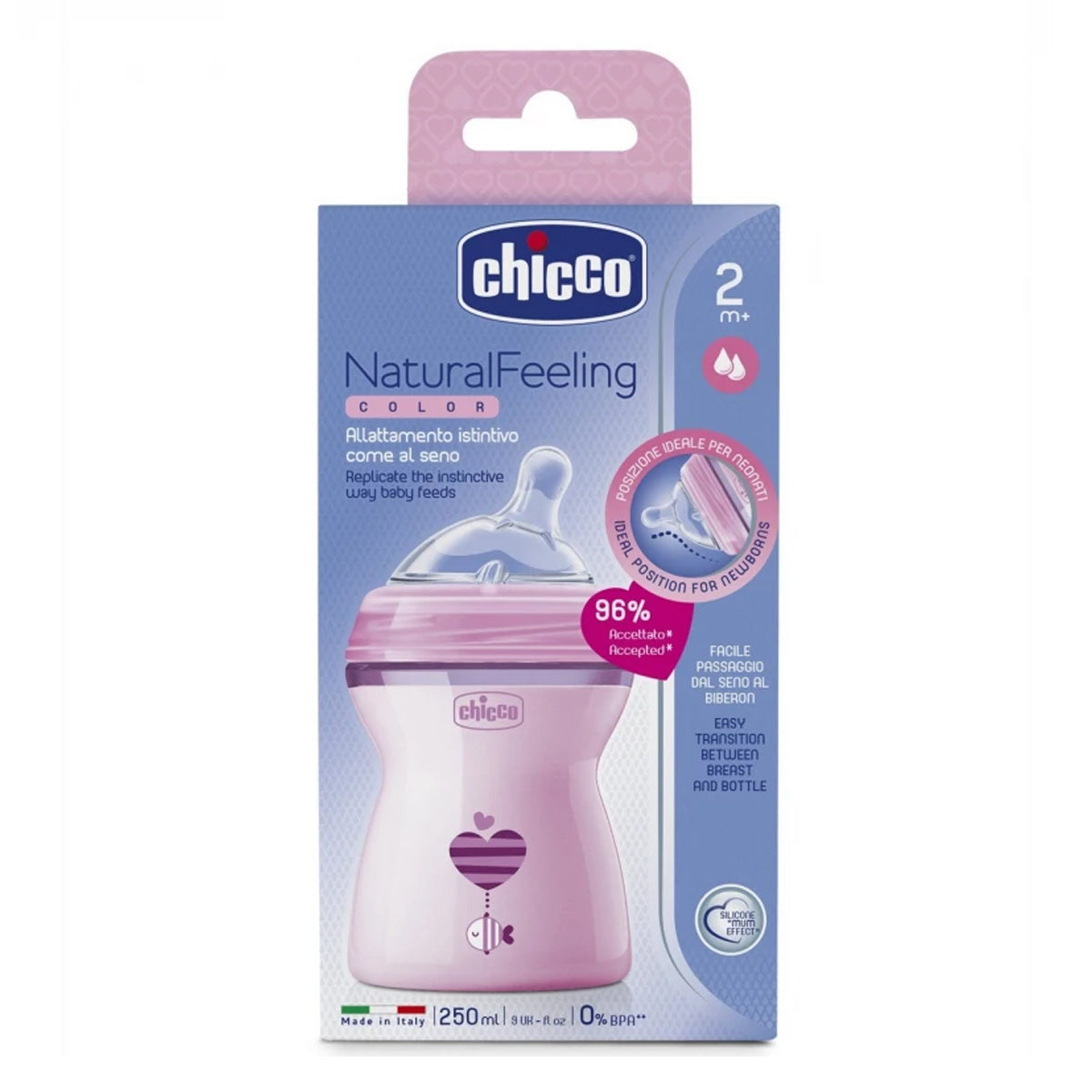 Chicco Natural Feeling Baby Bottle +2Months 250ml Pink Chicco Natural Feeling Baby Bottle +2Months 250ml Pink