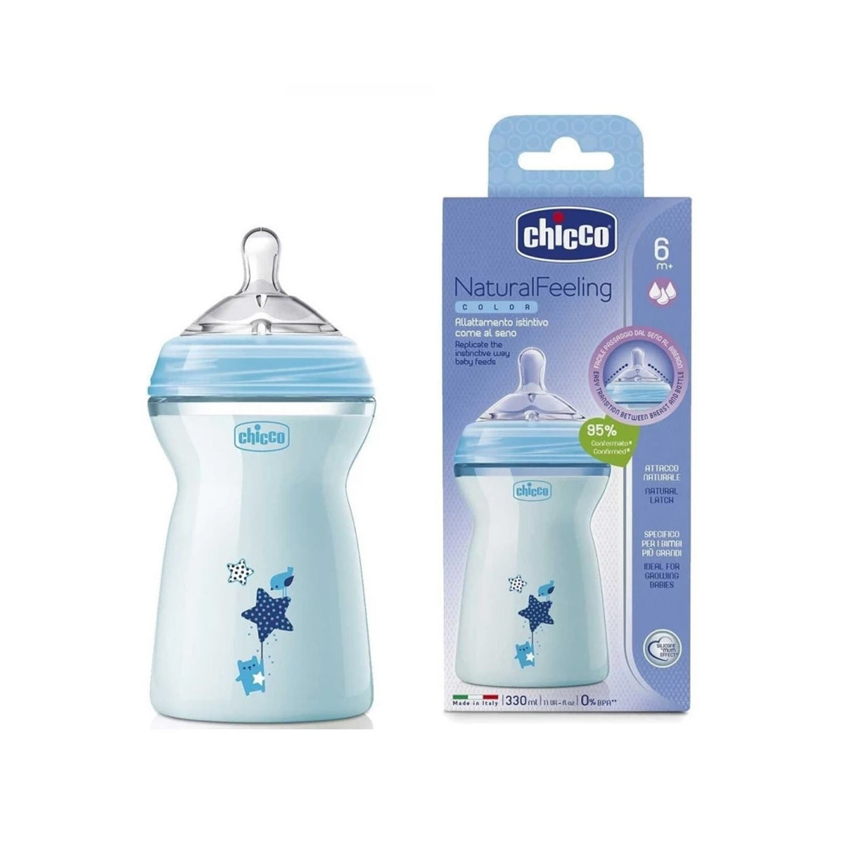 Chicco Natural Feeling Feeding Bottle 6m+ 330ml Blue Chicco Natural Feeling Feeding Bottle 6m+ 330ml Blue