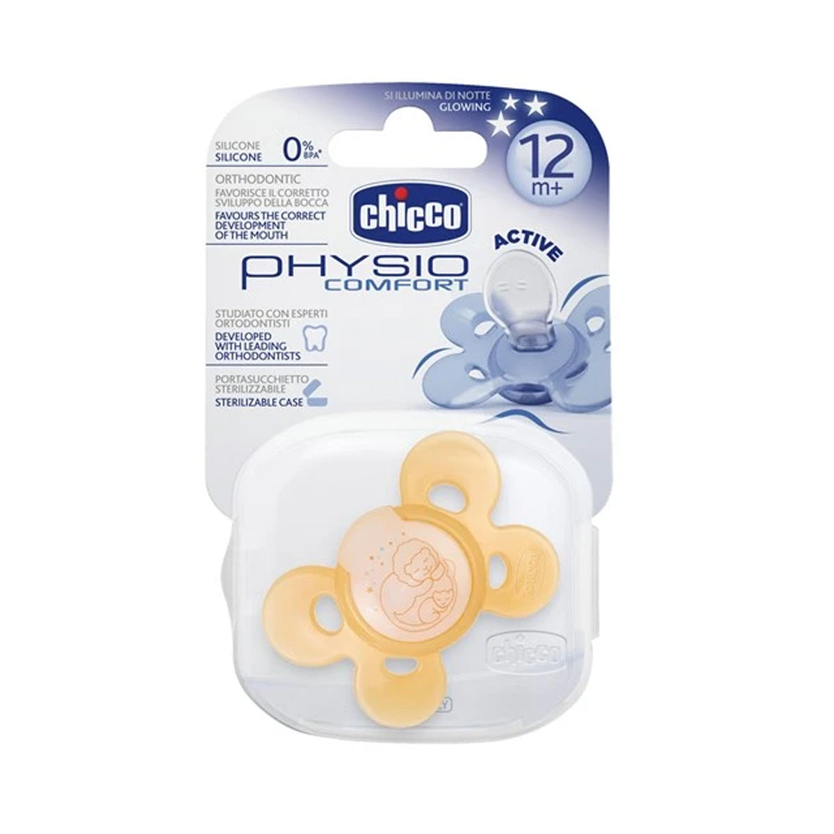 Chicco Physio Comfort Soother with Case Silicone 12M+ Glowing 1PC