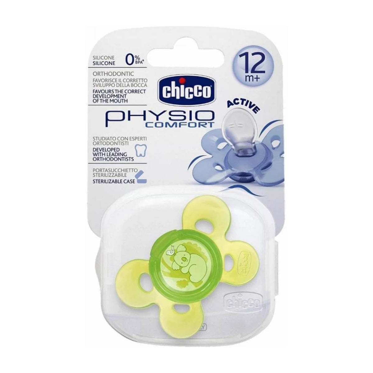 Chicco Physio Comfort Soother With Case Silicone 12M+ Neutral 1PC