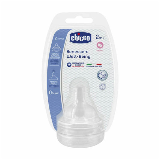 Chicco Physiological Silicone Teat Medium Flow 2Pcs