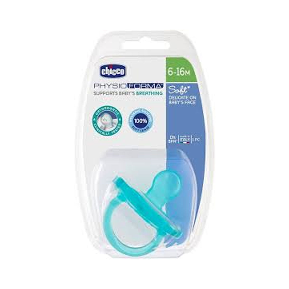 Chicco Soother Physio-soft L.blue 6-16m 1pc B Chicco Soother Physio-soft L.blue 6-16m 1pc B