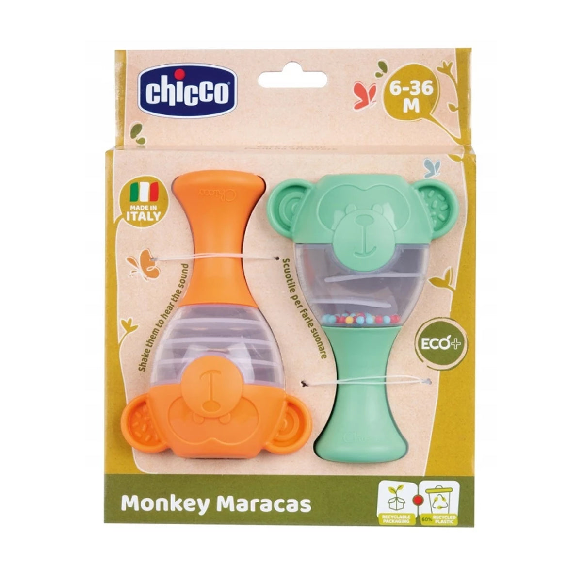 Chicco Toy Eco+ Monkeys Maracas Chicco Toy Eco+ Monkeys Maracas