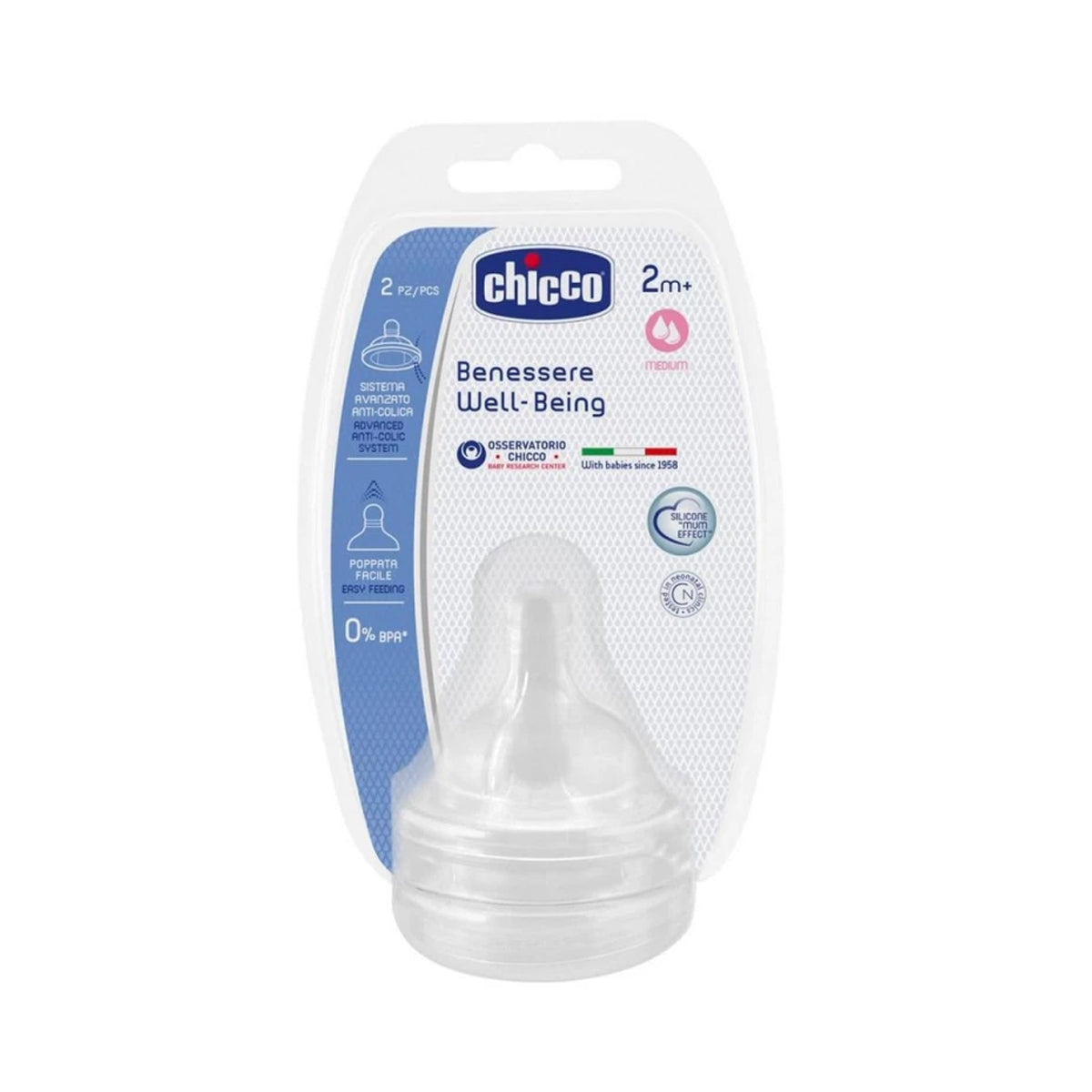 Chicco Well-Being Silicone Teat Adjustable Flow - 2m +