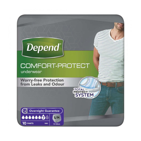 DEPEND COMFORT PROTECT INCONTINENCE PANTS FOR MEN, SMALL/MEDIUM - 10 PANTS