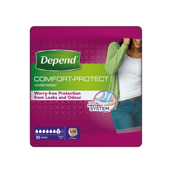DEPEND COMFORT PROTECT UNDERWEAR FOR WOMEN,S/M, 10 PCS