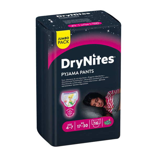 HUGGIES DRYNITES PANTS GIRLS 4-7 YEARS 16 DAIPERS