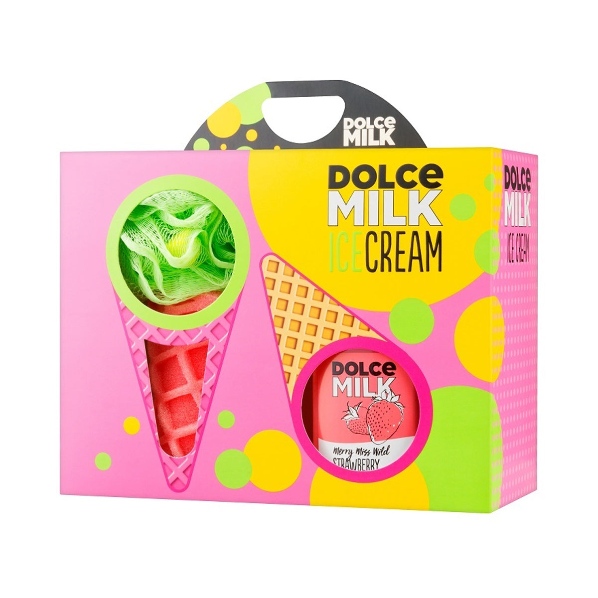 Dolce Milk Body Care Gift Set - 257 Merry Miss Wild Strawberry Shower Gel 300ml + Ice Cream Sponge