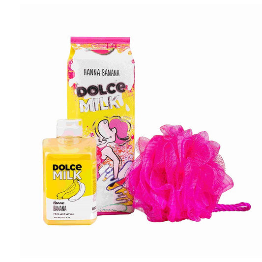 Dolce Milk Body Care Gift Set - 324 Hanna Banana Shower Gel 300ml + Sponge + Cosmetic Bag