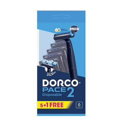 Dorco Pace 2 Disposable Razors for Men, 2 Blades Head, 5+1 Plastic Handles In A Pouch