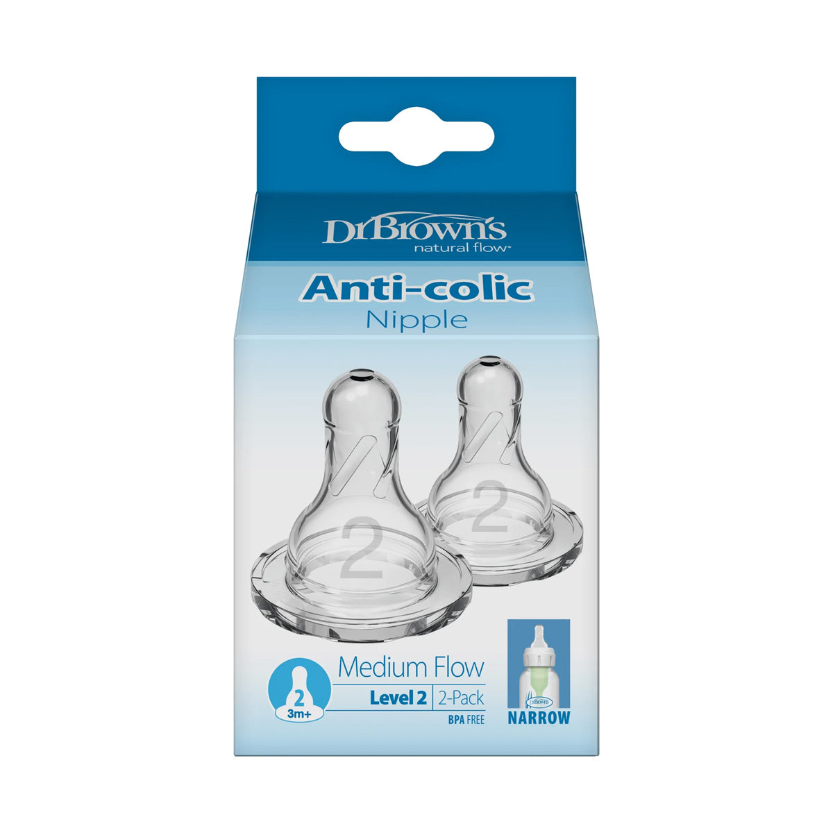Dr. Brown’s Level-2 Silicone Narrow Nipple 2-Pack
