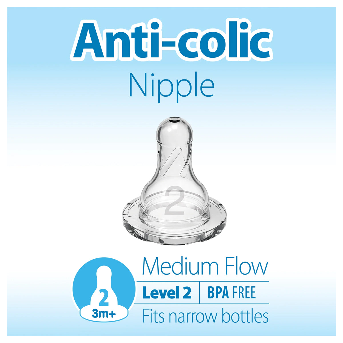Dr. Brown’s Level-2 (3-6months) Silicone Narrow Nipple 2-Pack