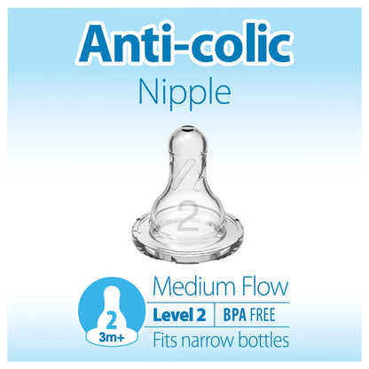 Dr. Brown’s Level-2 (3-6months) Silicone Narrow Nipple 2-Pack