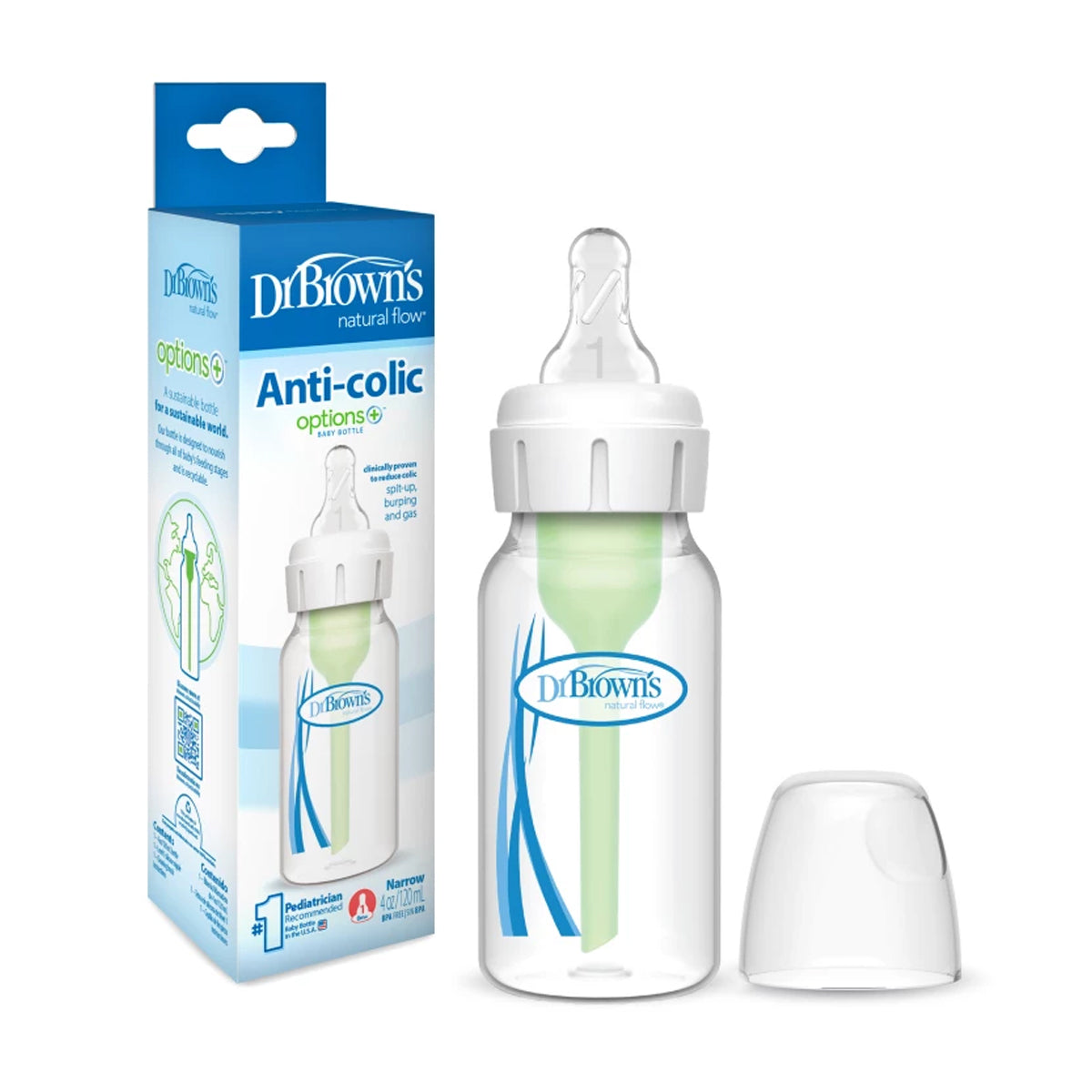 
Dr. Brown's Plastic Narrow-Neck Options+ Bottle, 4 oz/120 ml, 1-pack
