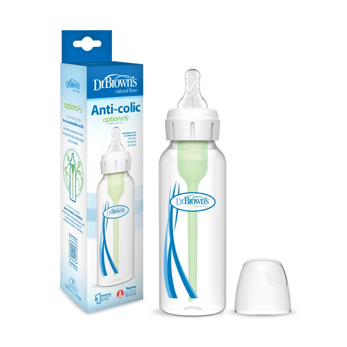 Dr. Brown's Plastic Narrow-Neck Options+ Bottle, 8 oz250 ml, 1-pack