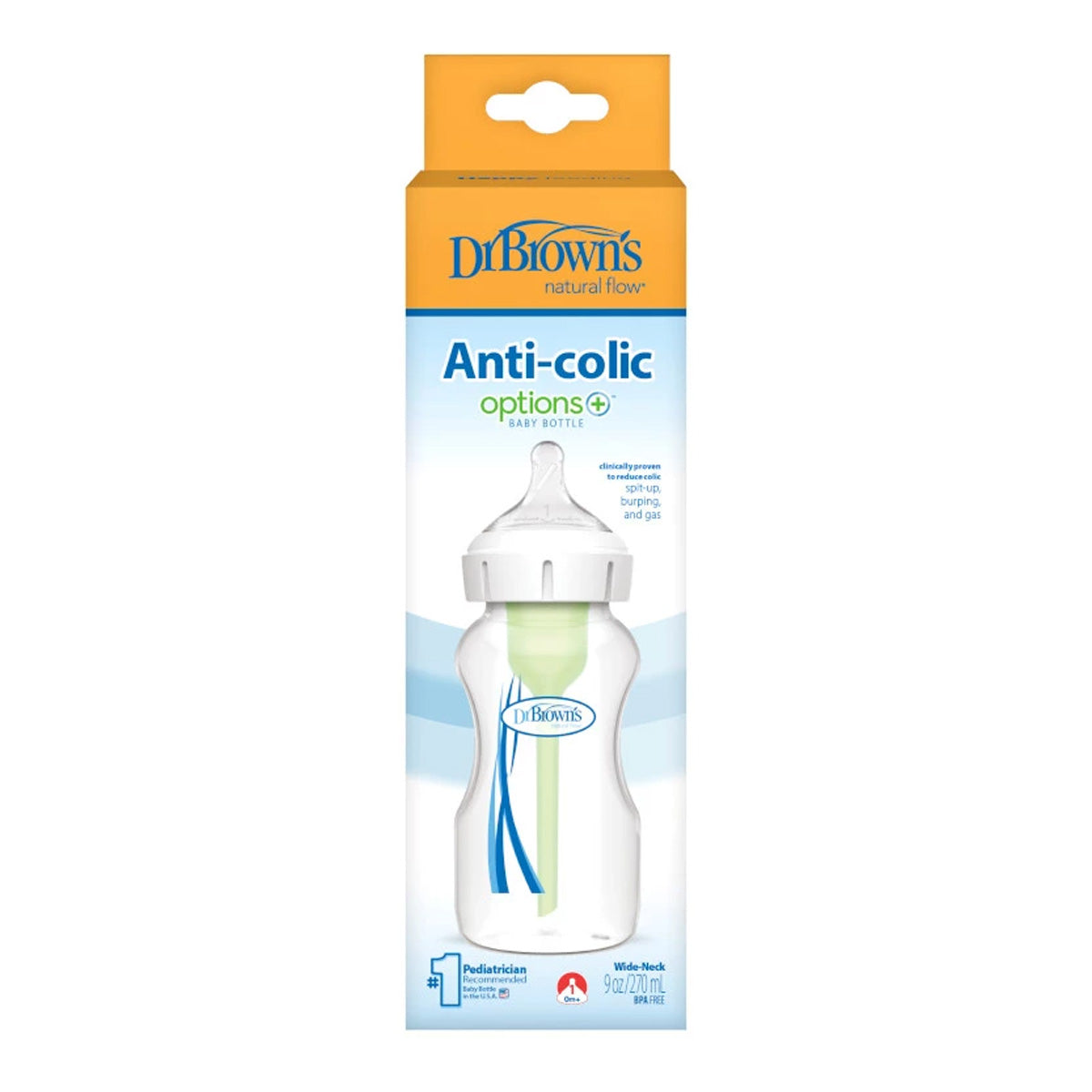 Dr. Brown’s Plastic Wide-Neck Options+ Bottle, 9 oz/270 ml