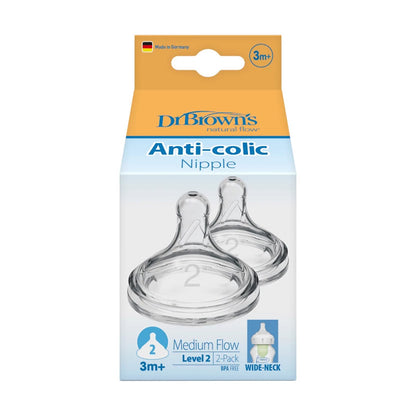 Dr. Brown's Wide-Neck Silicone Nipple Level 2 ( 3-6 months ) , 2-Pack