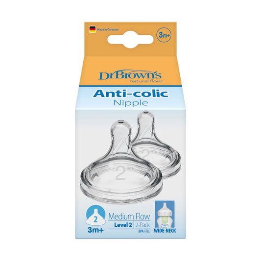 Dr. Brown's Wide-Neck Silicone Nipple Level 2 ( 3-6 months ) , 2-Pack