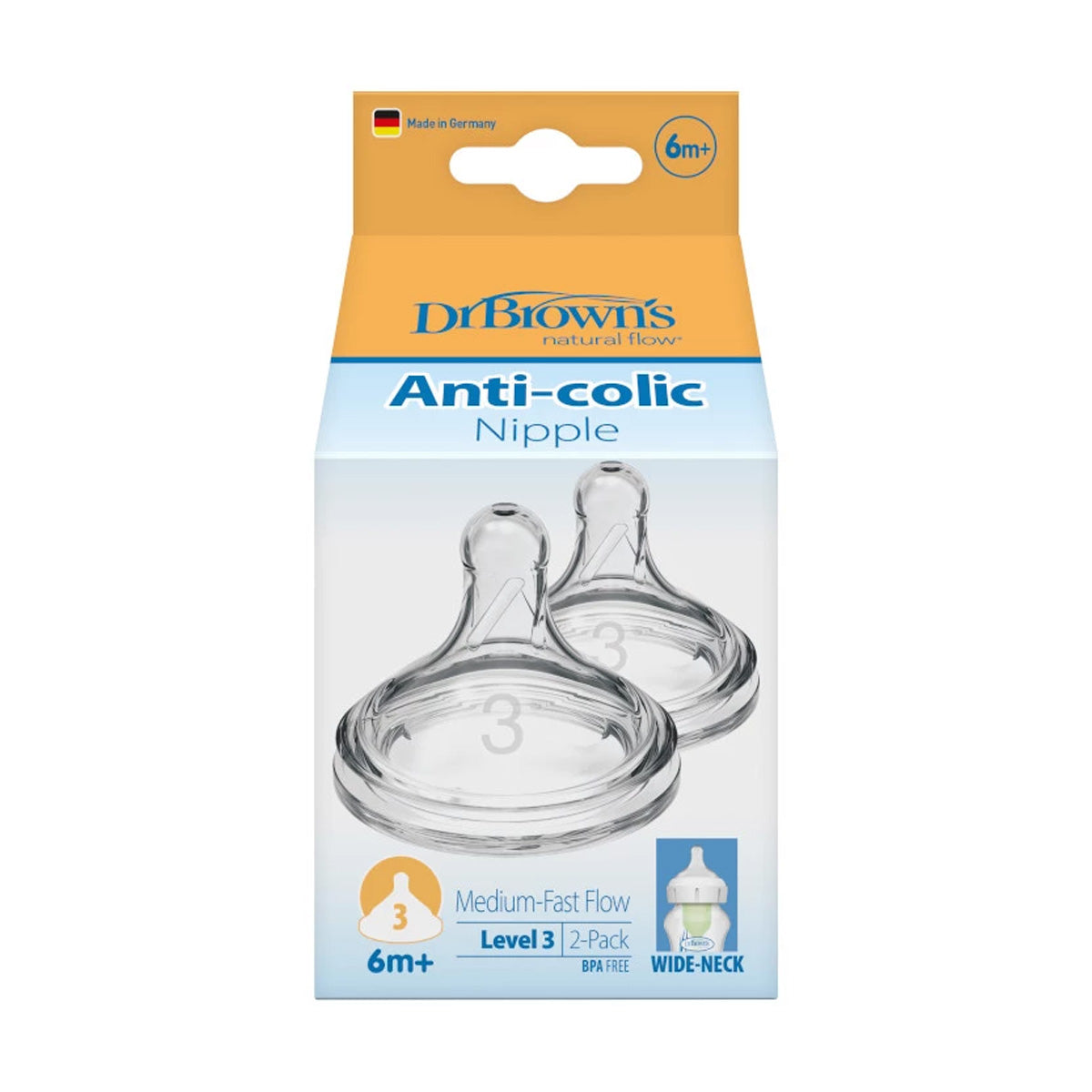 Dr. Brown's Wide-Neck Silicone Nipple Level 3 ( 6-9 months ) , 2-Pack