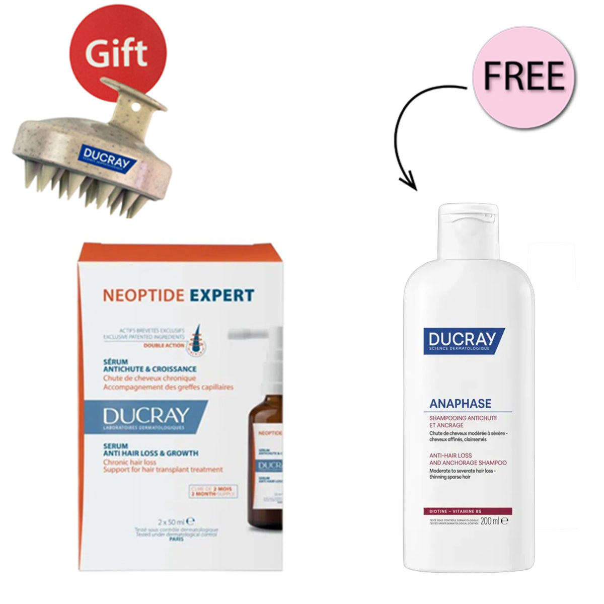 Ducray Anti Hair Loss Complete Routine Neoptide Expert + Anaphase Plus Shampoo + Gift Brush