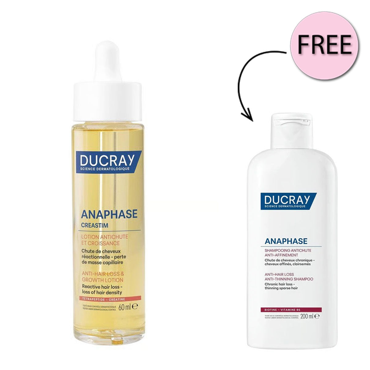 Ducray Creastim Reactiv Lotion 60ml +  Free Anti Acute Hair Loss Complete Routine Anaphase+ Shampoo 200ml offer
