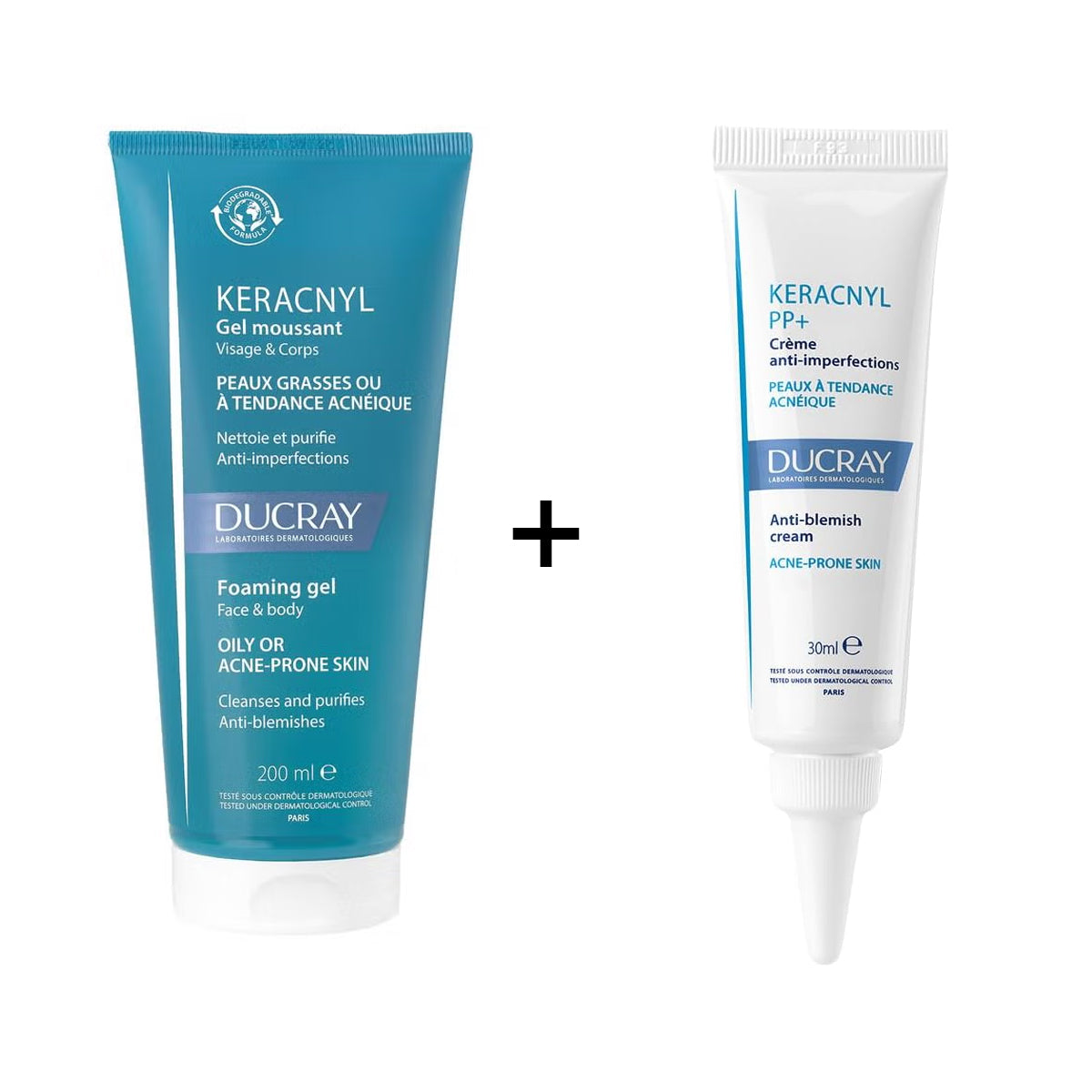 Ducray Keracnyl Foaming Gel 200ml + Ducray Keracnyl Pp+ Anti-blemish Cream 30ml Offer