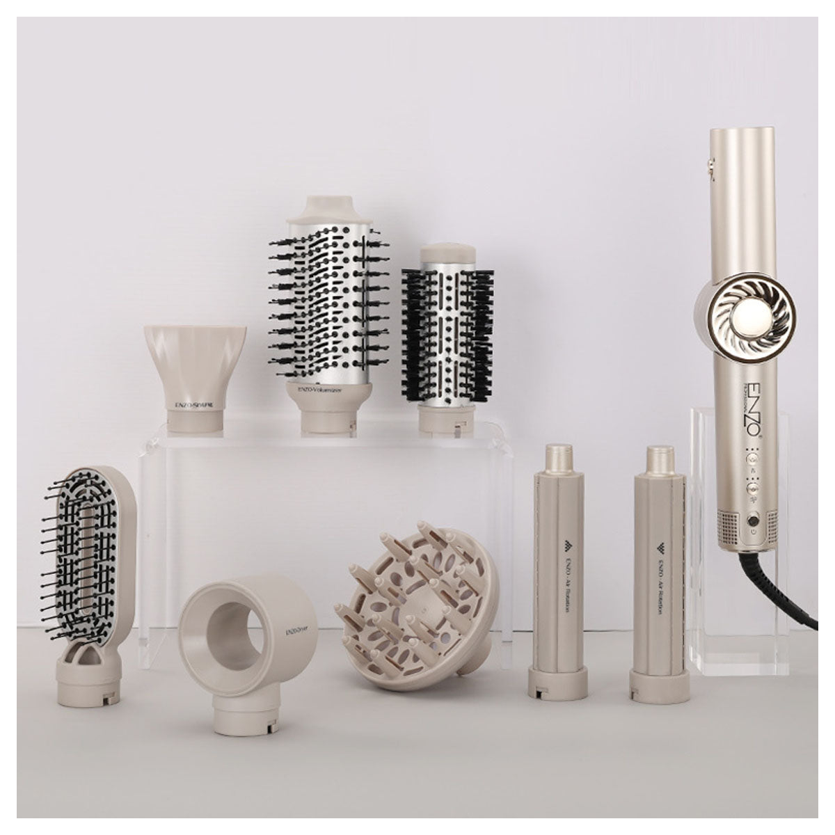 ENZO Foldable Hair Dryer Brush Set – 8 Accessories Styling Kit - EN-6208
