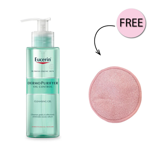 Eucerin Dermopurifyer Oil Control Cleansing Gel 200ml + Free Washable Pads