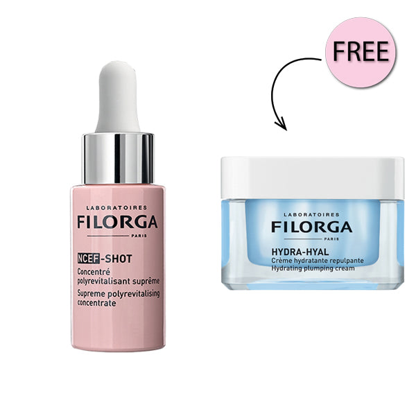 FILORGA NCEF SHOT SERUM 15ML + FREE TESTER HYDRA-HYAL HYDRATING CREAM 50ML