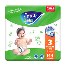 Load image into Gallery viewer, FINE BABY(SIZE 3 MEDIUM, 4-9 KG, 144 DOUBLE LOCK LCP DIAPERS)