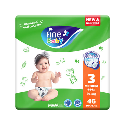 FINE BABY (SIZE 3, MEDIUM, 9-4 KG, 46 JUMBO PACK DIAPERS)