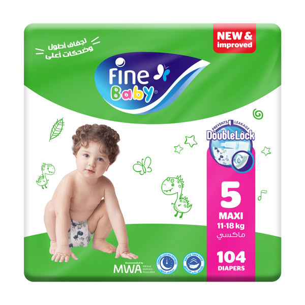 FINE BABY (SIZE 5 MAXI, 11-18KG, DOUBLE LOCK, 104 DIAPERS)