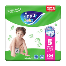 Load image into Gallery viewer, FINE BABY (SIZE 5 MAXI, 11-18KG, DOUBLE LOCK, 104 DIAPERS)