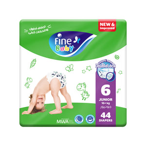 FINE BABY (SIZE 6, 16+ KG, 44 DOUBLE LOCK MEGA PACK JUNIOR DIAPERS)