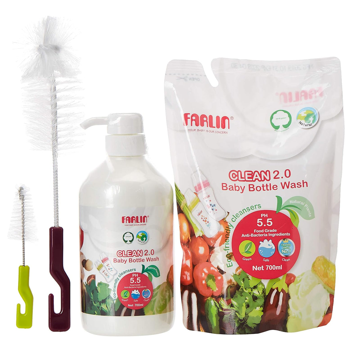 Farlin Clean 2.0 Bottle Wash Combo Set 700/700ML With Brush
