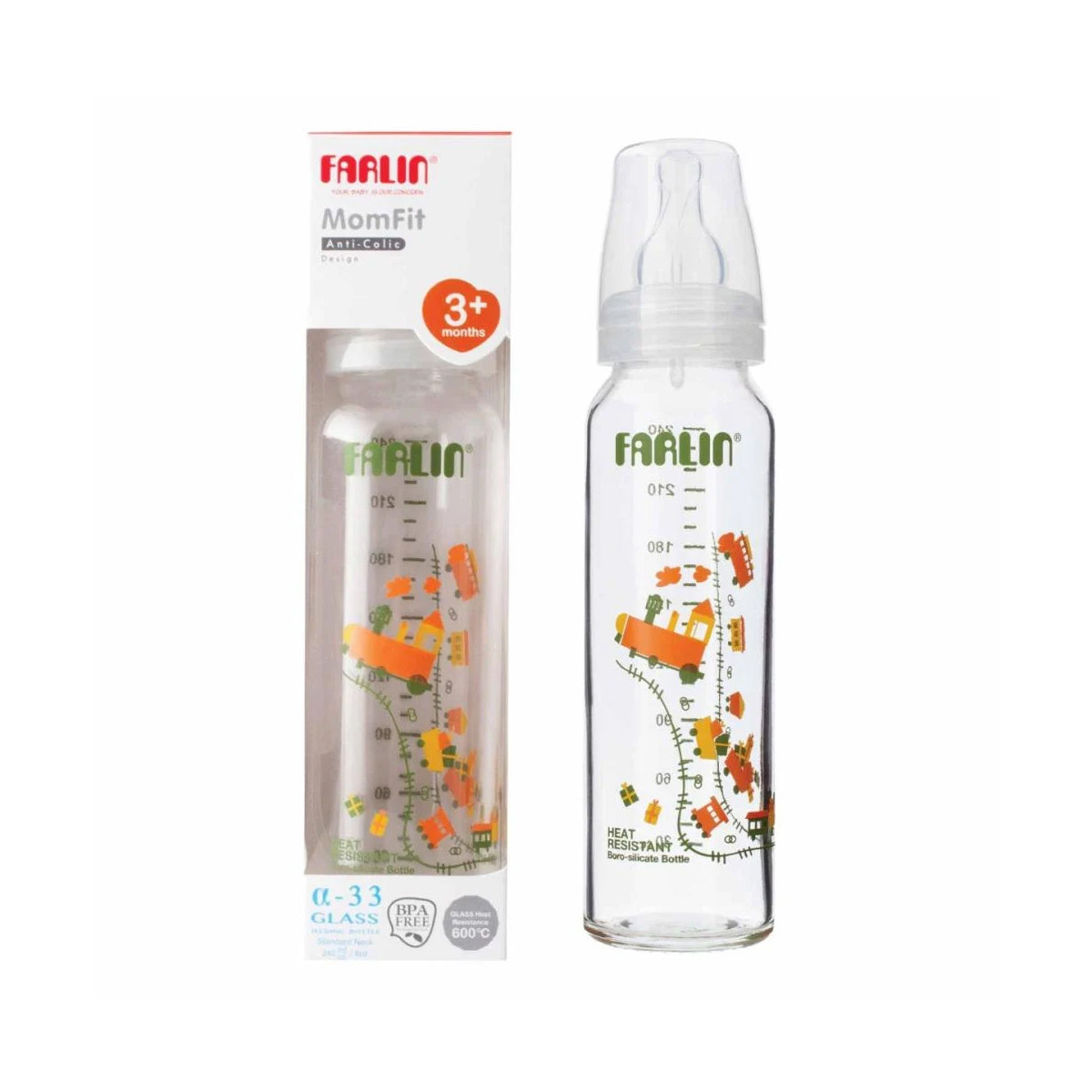 Farlin Heat Resistant α-33 Glass Feeding Bottle 240ml