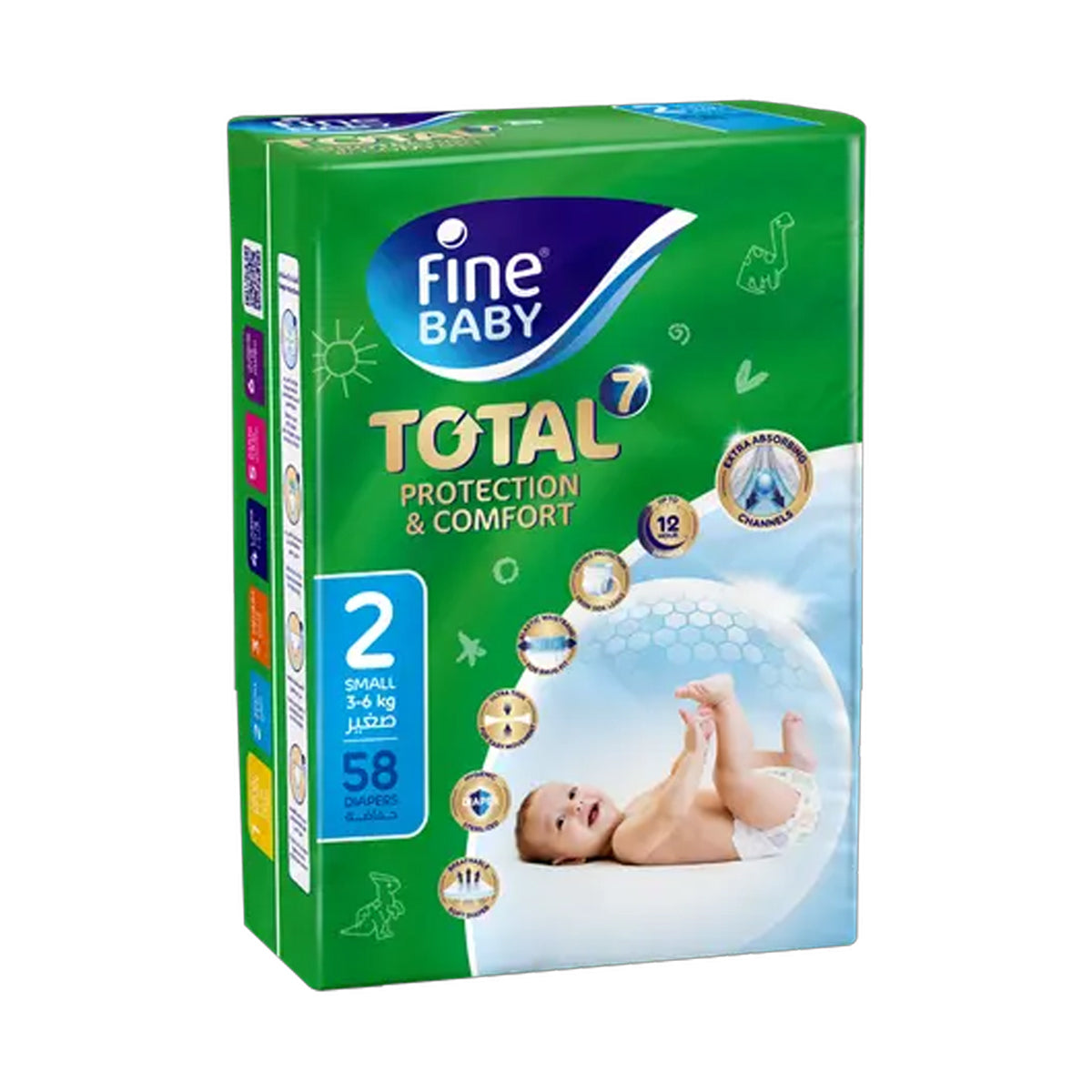 Fine Baby Total Protection and Comfort ( Size 2, Small 3-6kg, 58 Diapers)