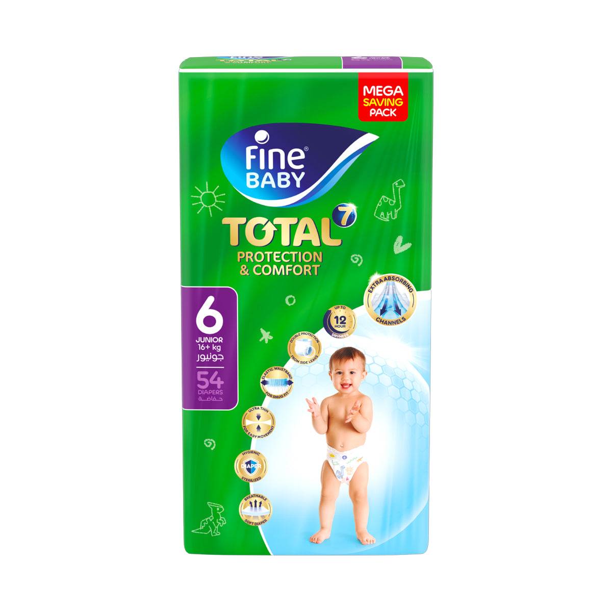 Fine Baby Total Protection and Comfort ( Size 6, 16+ Kg, 54 Diapers)
