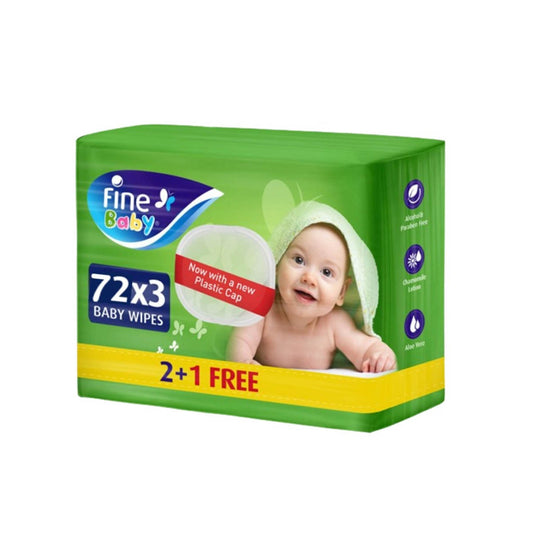 Fine Baby, Wet Wipes, With Aloe Vera & Chamomile Lotion, 72 Wipes 2+1 Free