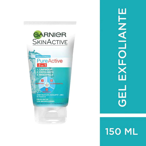 GARNIER PURE ACTIVE 3-IN-1 FACE WASH, SCRUB & MASK FOR DEEP PORE CLEANSING 150ML