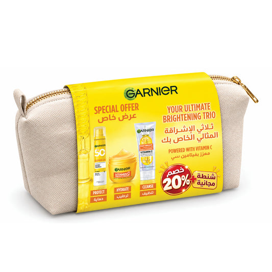Garnier Skin Active Fresh Bright Cream + UV Mist + Serum Wash 20% Offer + Free Bag