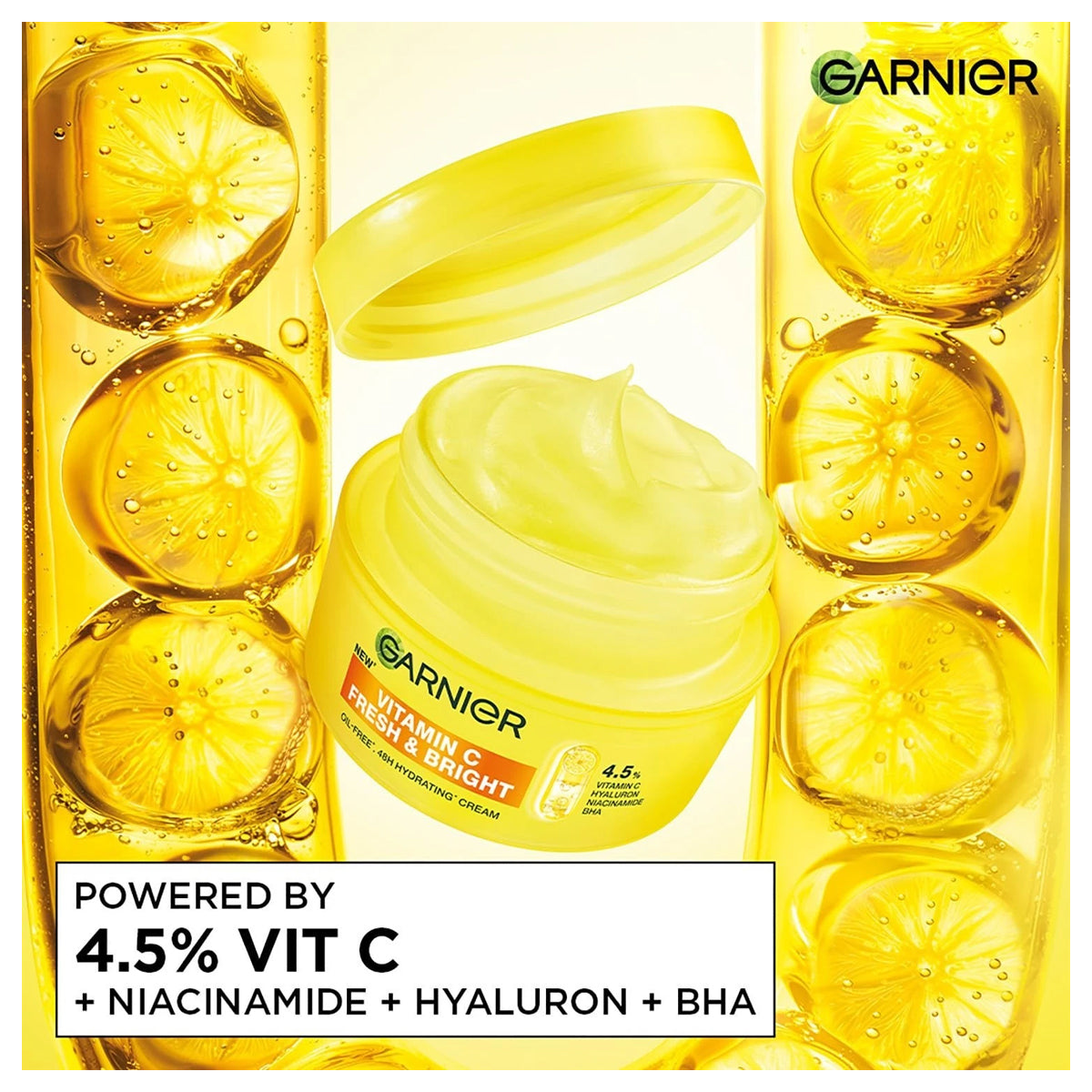 Garnier SkinActive Vitamin C Fresh & Bright Cream, 48H Oil‑Free Hydration, 4% Vitamin C & Niacinamide, Lightweight, 85ml