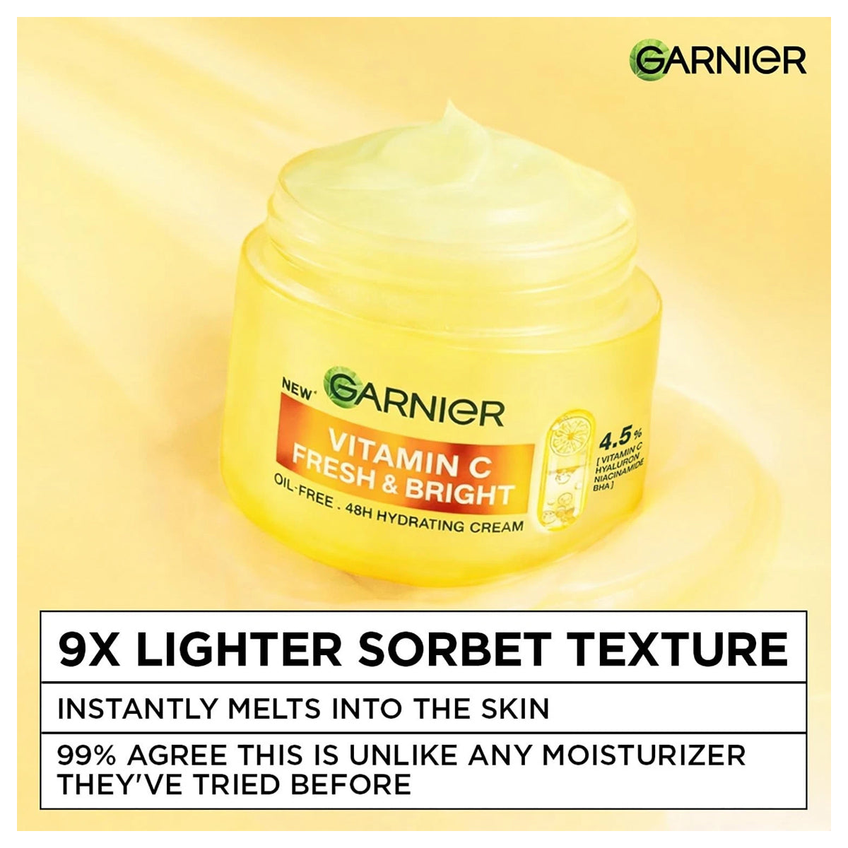 Garnier SkinActive Vitamin C Fresh & Bright Cream, 48H Oil‑Free Hydration, 4% Vitamin C & Niacinamide, Lightweight, 85ml
