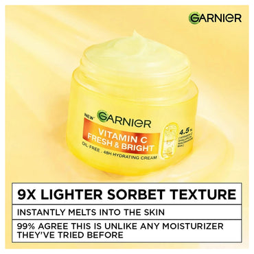 Garnier SkinActive Vitamin C Fresh & Bright Cream, 48H Oil‑Free Hydration, 4% Vitamin C & Niacinamide, Lightweight, 85ml