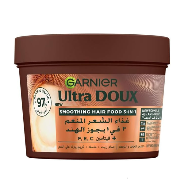 Garnier Ultra Doux Smoothing Hair Food 3 In 1 With Coconut & Macadamia 390ml