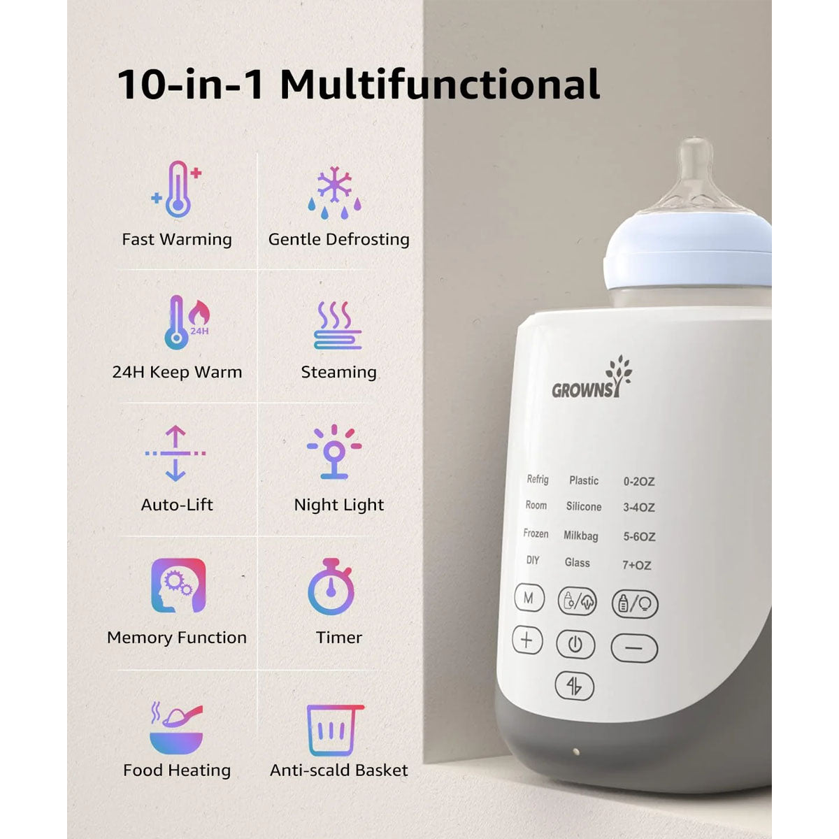 Grownsy 10-in-1 Fast Baby Bottle Warmer