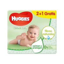 Load image into Gallery viewer, HUGGIES NATURAL CARE BABY WIPES WITH ALOE VERA &amp; VITAMIN E PACK 2X56 PACK + 1 FREE CONTAINER 168 UNITS