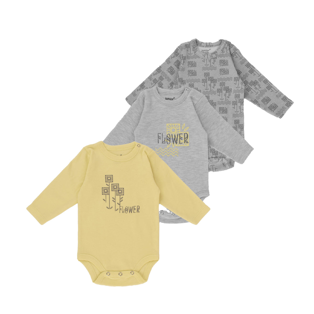 Junior Bodysuit Long Sleeve Square flower Junior Bodysuit Long Sleeve Square flower